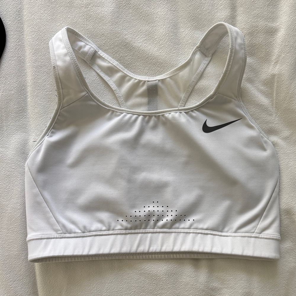 Nike Women's White Sports Bra with Black Logo